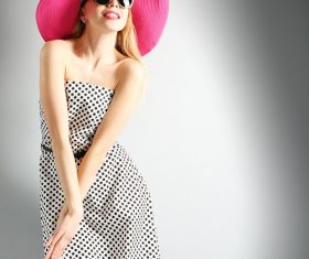 Woman wearing pink sunhat Stock Photo 04