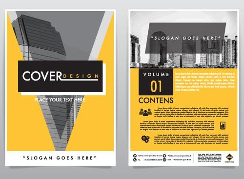 Yellow brochure with magazine cover template vector 02