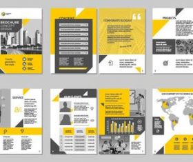 Yellow brochure with magazine cover template vector 03