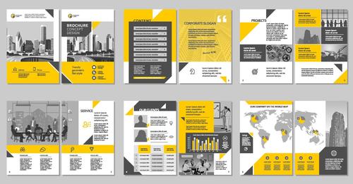 Yellow brochure with magazine cover template vector 03