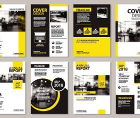 Yellow brochure with magazine cover template vector 04