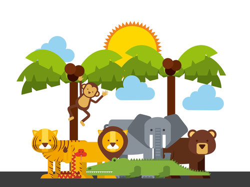 Zoo with cute animals cartoon vector 03