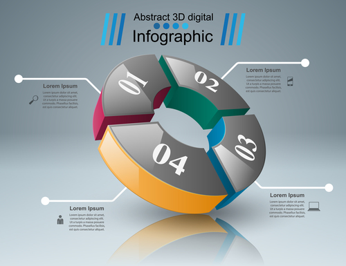 abstract 3d four object infographic template vector 01