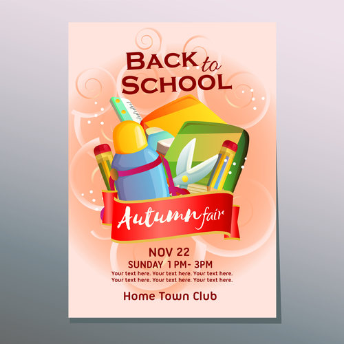 autumn fair back to school poster with stationary vector