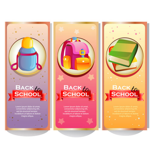 colorful back to school banner collection with stationary vector