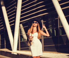 fashion woman is holding pet dog posing Stock Photo 01