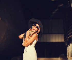 fashion woman is holding pet dog posing Stock Photo 05