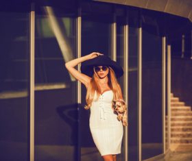 fashion woman is holding pet dog posing Stock Photo 06