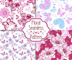 floral seamless pattern with decorative hearts and butterflies vector (2)