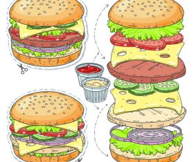 hamburger elements sticker vector