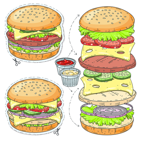 hamburger elements sticker vector