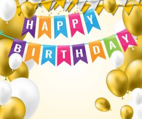 holiday birthday background with golden ballons and confetti vector 02