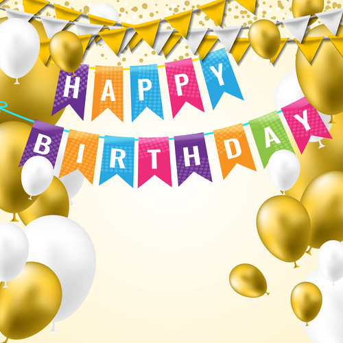 holiday birthday background with golden ballons and confetti vector 02