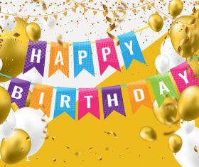 holiday birthday background with golden ballons and confetti vector 03