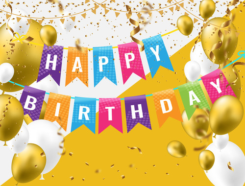 holiday birthday background with golden ballons and confetti vector 03