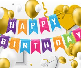 holiday birthday background with golden ballons and confetti vector 04