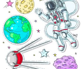 outer space elements sticker vector