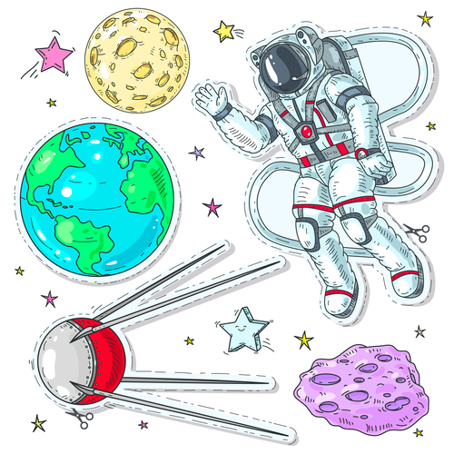 outer space elements sticker vector