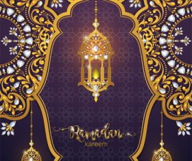 ramadan kareem purple with golden background vector 01