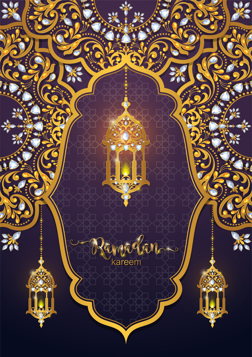 ramadan kareem purple with golden background vector 01