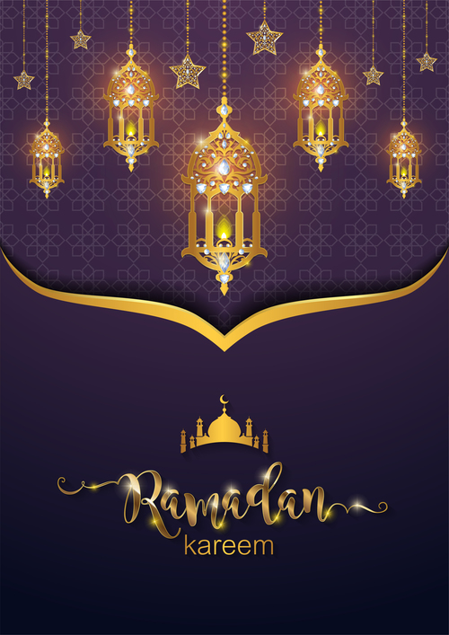 ramadan kareem purple with golden background vector 02