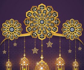 ramadan kareem purple with golden background vector 03