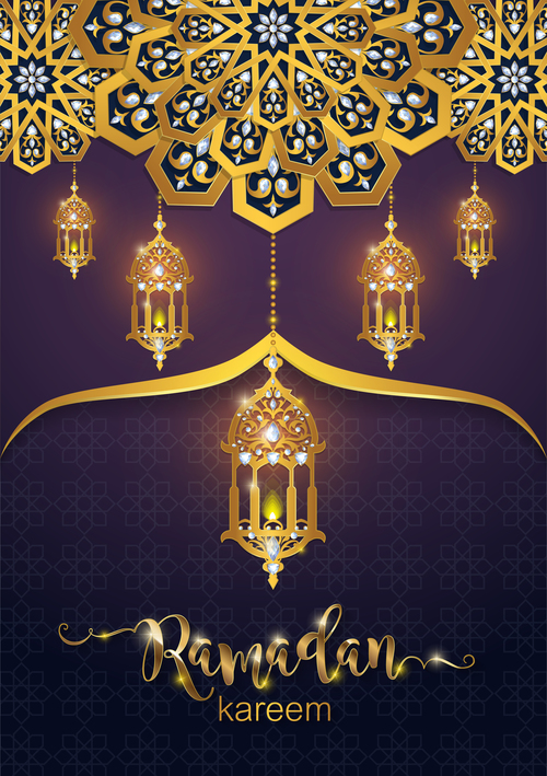 ramadan kareem purple with golden background vector 04