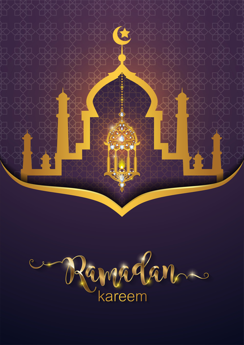 ramadan kareem purple with golden background vector 05