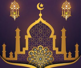 ramadan kareem purple with golden background vector 06