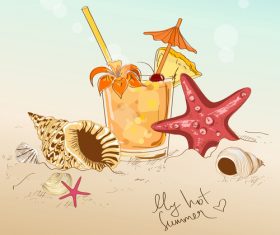 seashell with beach and drink vector