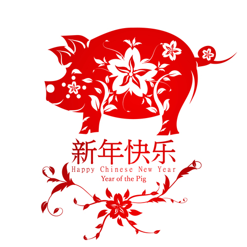 2019 Chinese New Year Background with pig paper cut vector