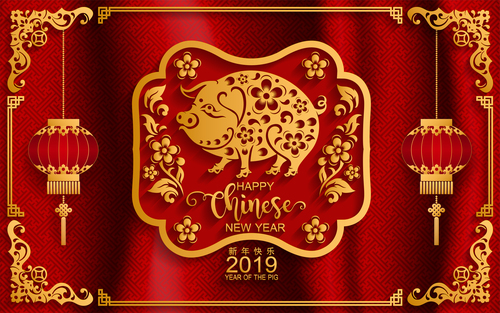 2019 New year with pig year design elements vector 01