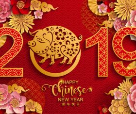 2019 New year with pig year design elements vector 02