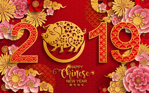 2019 New year with pig year design elements vector 02