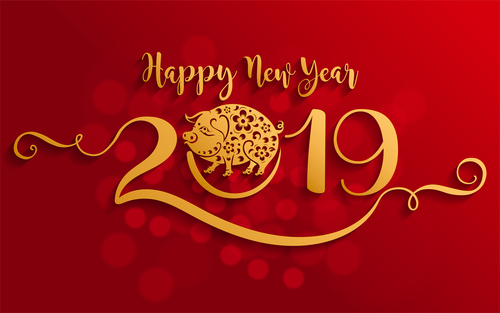 2019 New year with pig year design elements vector 03