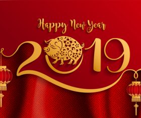 2019 New year with pig year design elements vector 04