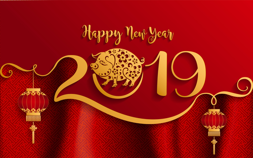 2019 New year with pig year design elements vector 04
