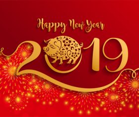 2019 New year with pig year design elements vector 05