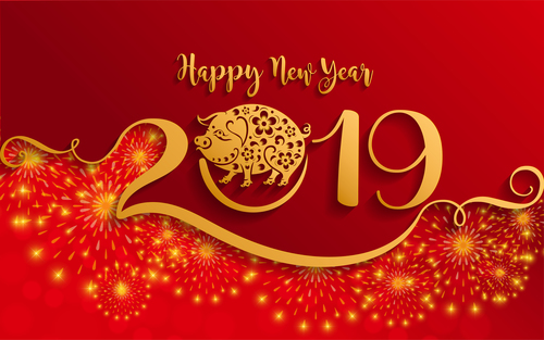 2019 New year with pig year design elements vector 05 free 