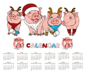 2019 calendar with pig year design vector 02