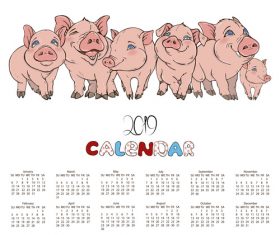 2019 calendar with pig year design vector 03