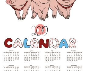 2019 calendar with pig year design vector 04