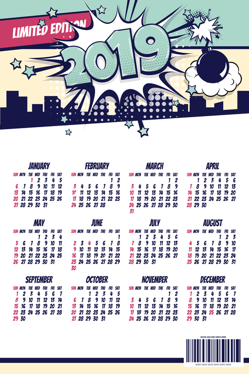 2019 cartoon calendar template vectors 01