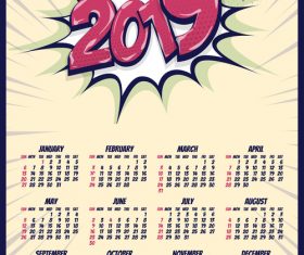 2019 cartoon calendar template vectors 07