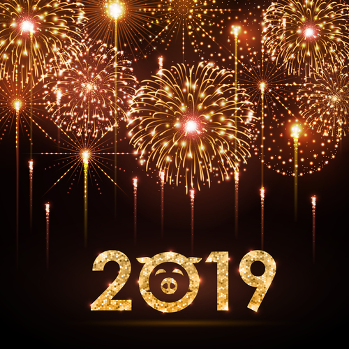 2019 new year background with bueautiful fireword vectors 02
