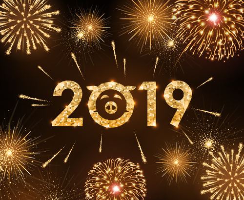 2019 new year background with bueautiful fireword vectors 03