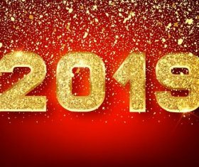 2019 new year background with golden confetti vectors
