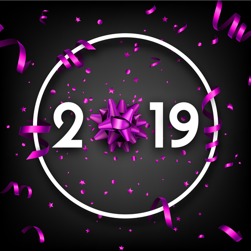 2019 new year background with purple confetti vector