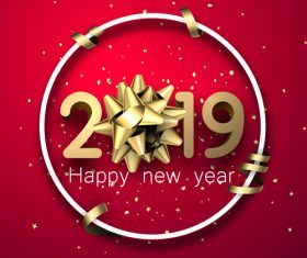 2019 new year red background with golden decor vector