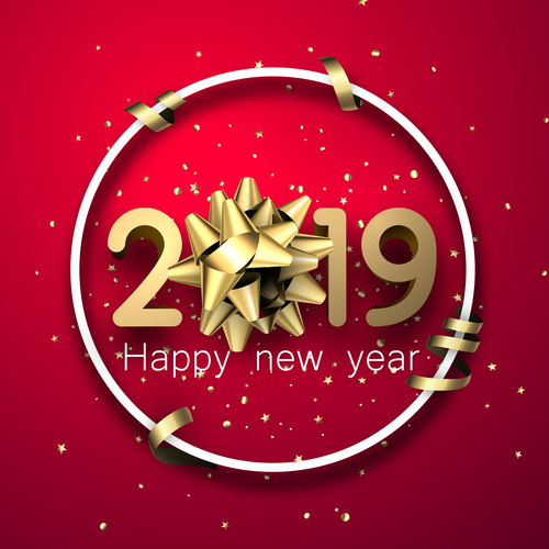 2019 new year red background with golden decor vector